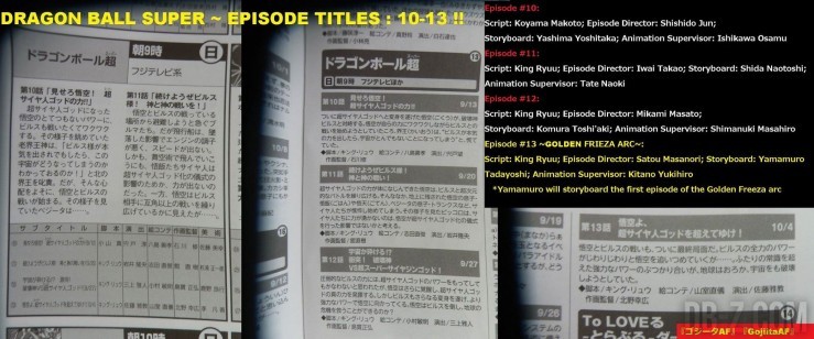 Dragon Ball Super : Titres des épisodes 10 / 11 / 12 / 13