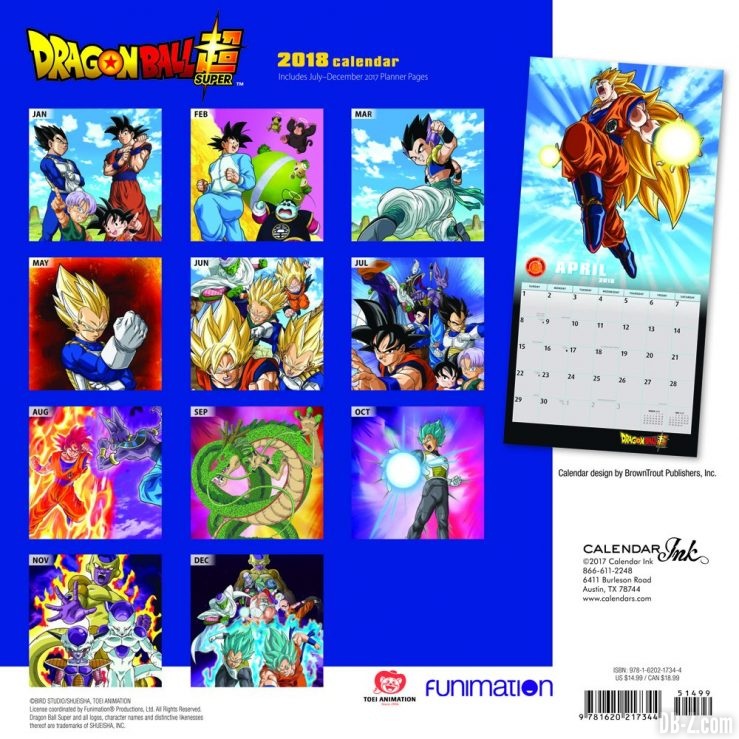 Dragon Ball 2018 Calendar back