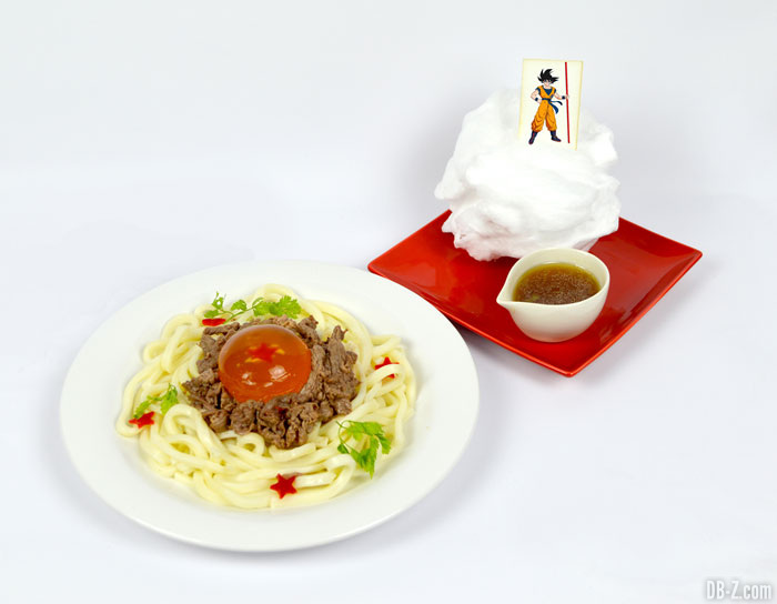 Plat Dragon Ball - Nouilles froides de Kintoun et Udon au boeuf (1080 yen / 8 €)