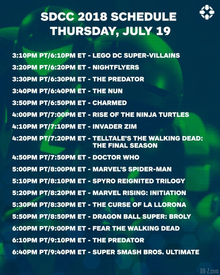 Programme de la Comic Con San Diego du 19 juillet