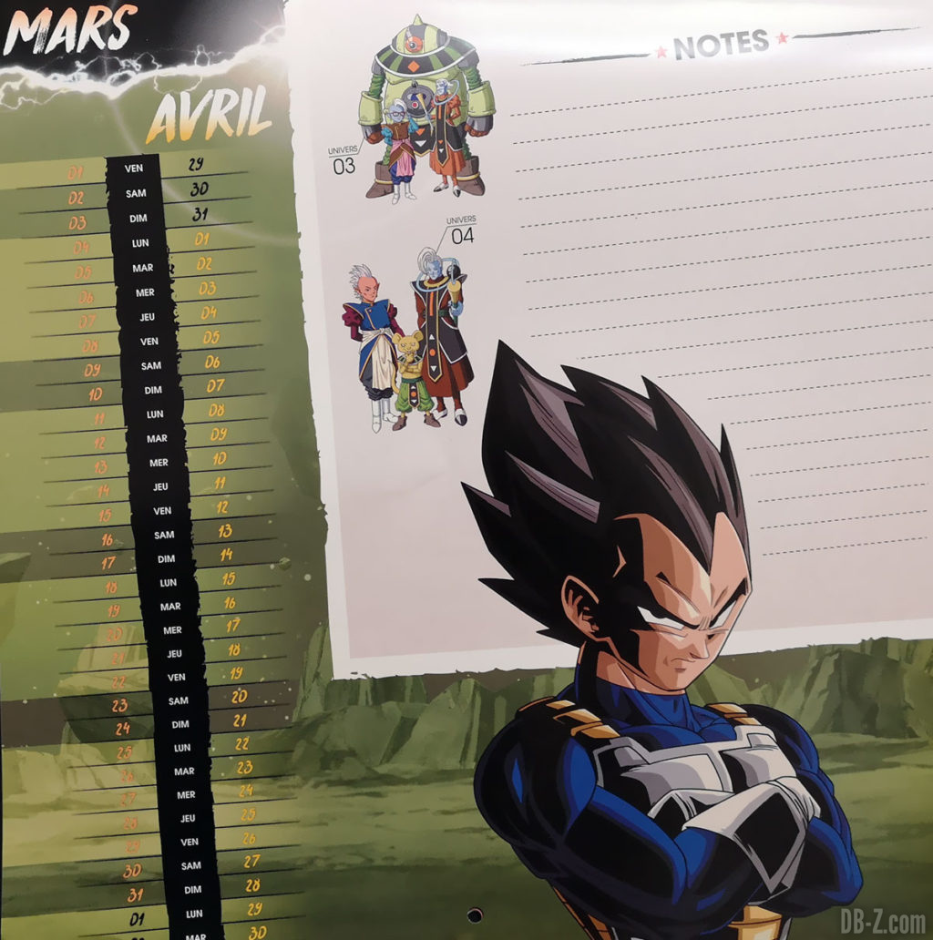 Calendrier Dragon Ball Super 2019 - Mars / Avril