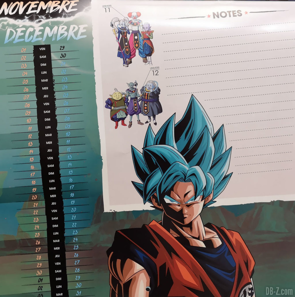 Calendrier Dragon Ball Super 2019 - Novembre / Décembre