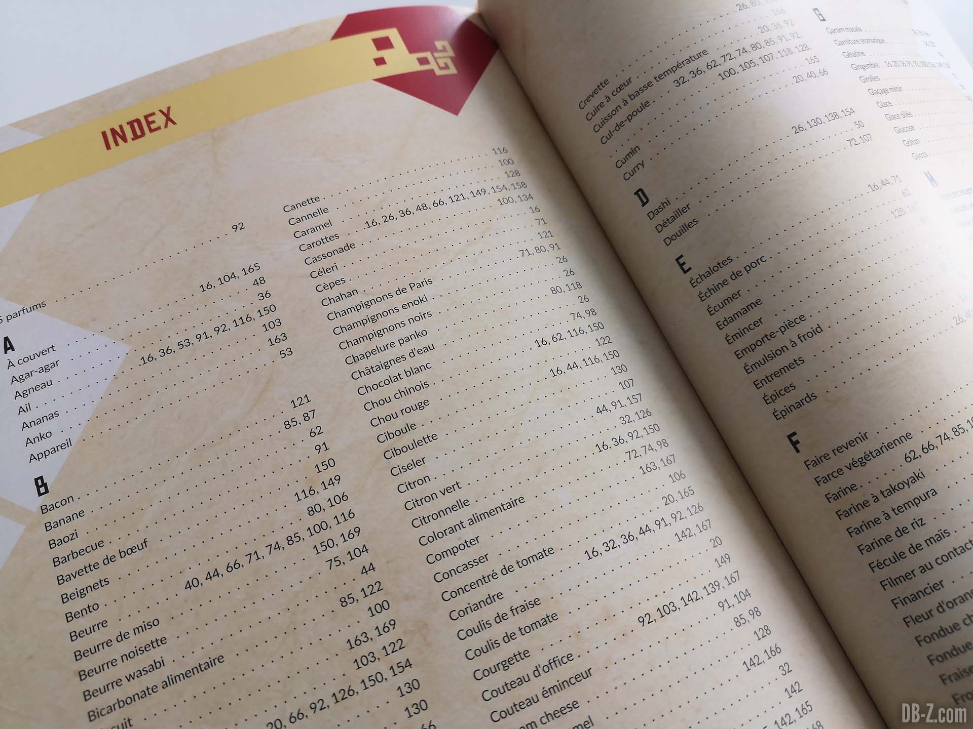 Index livre Les recettes légendaires de Dragon Ball Glénat 16