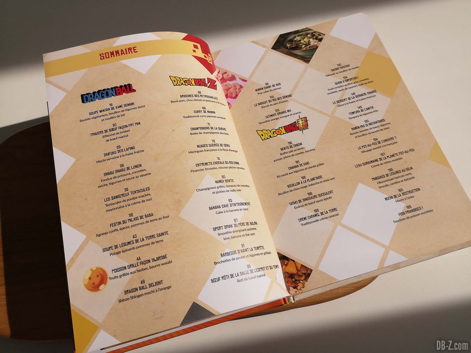 Sommaire livre Les recettes légendaires de Dragon Ball Glénat 01