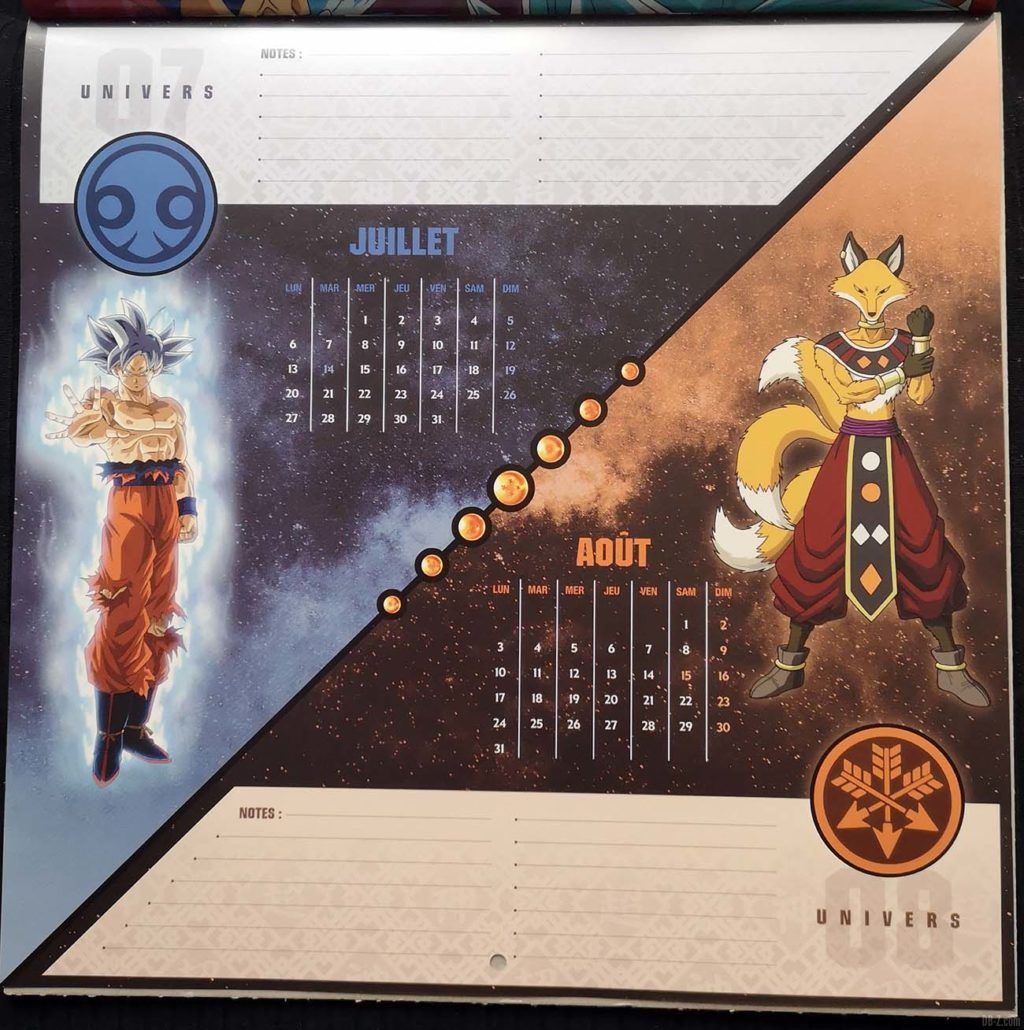 Calendrier Dragon Ball Super Juillet Août 2020 bis