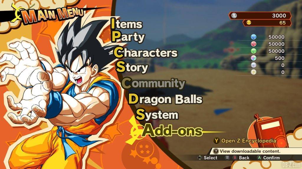 Dragon Ball Z Kakarot DBZK VJUMP Game Menu.png
