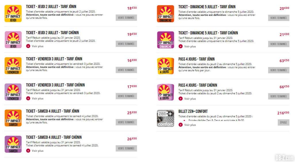 Tarifs 21e Japan Expo 2020