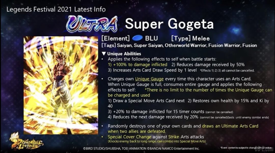 ULTRA Super Gogeta DBZ Dragon Ball Legends stats