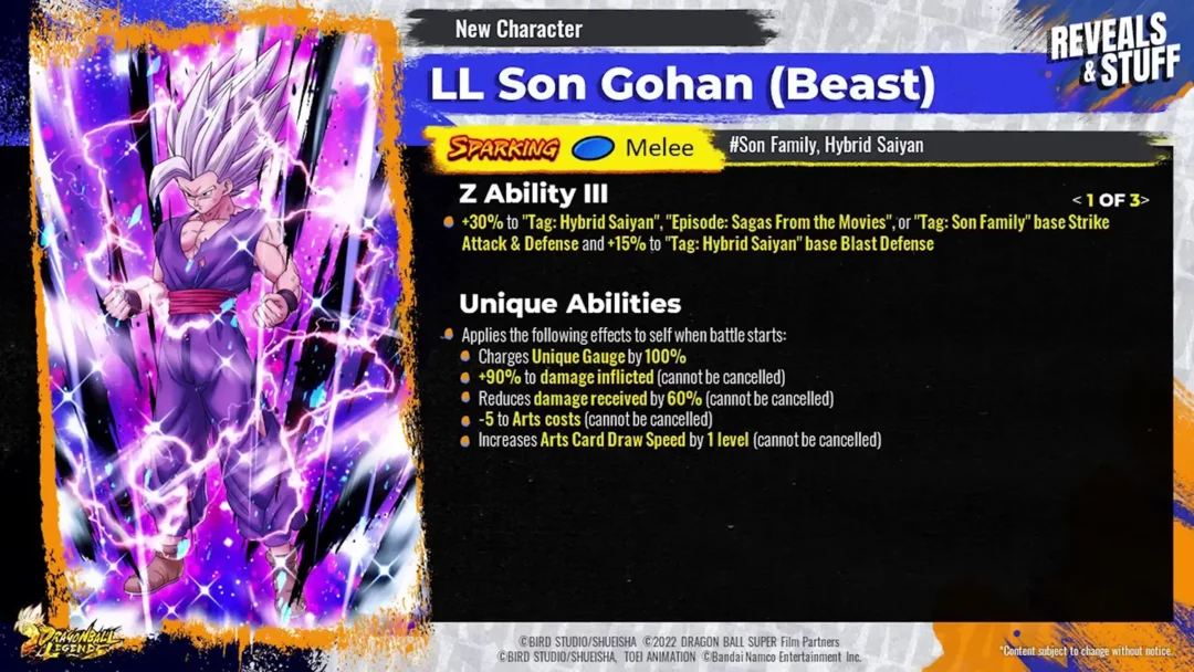 Dragon Ball Legends LL Gohan Beast DBS Super Hero Stats 1