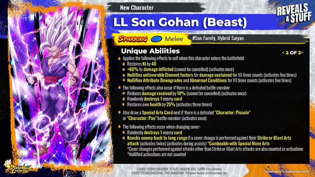 Dragon Ball Legends LL Gohan Beast DBS Super Hero Stats 2