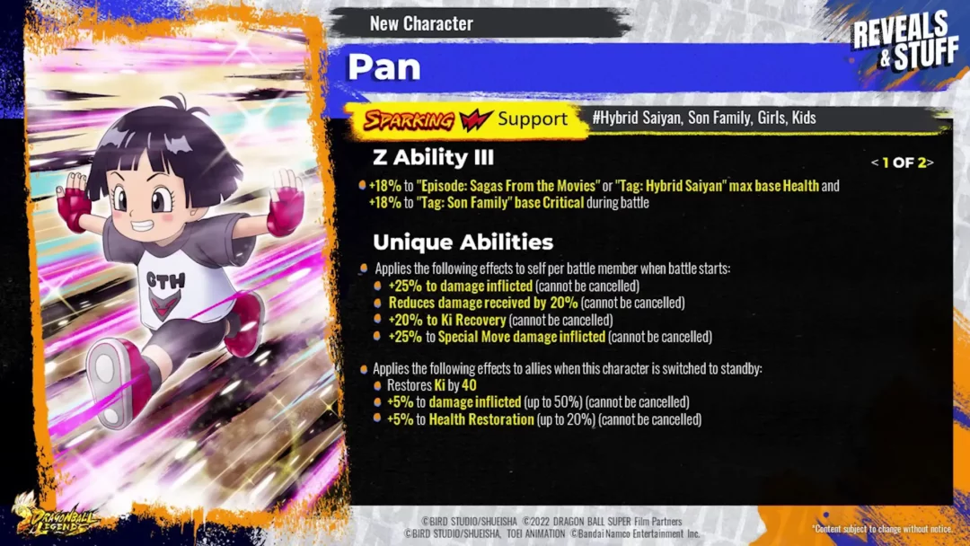 Dragon Ball Legends Pan DBS Super Hero Stats 1