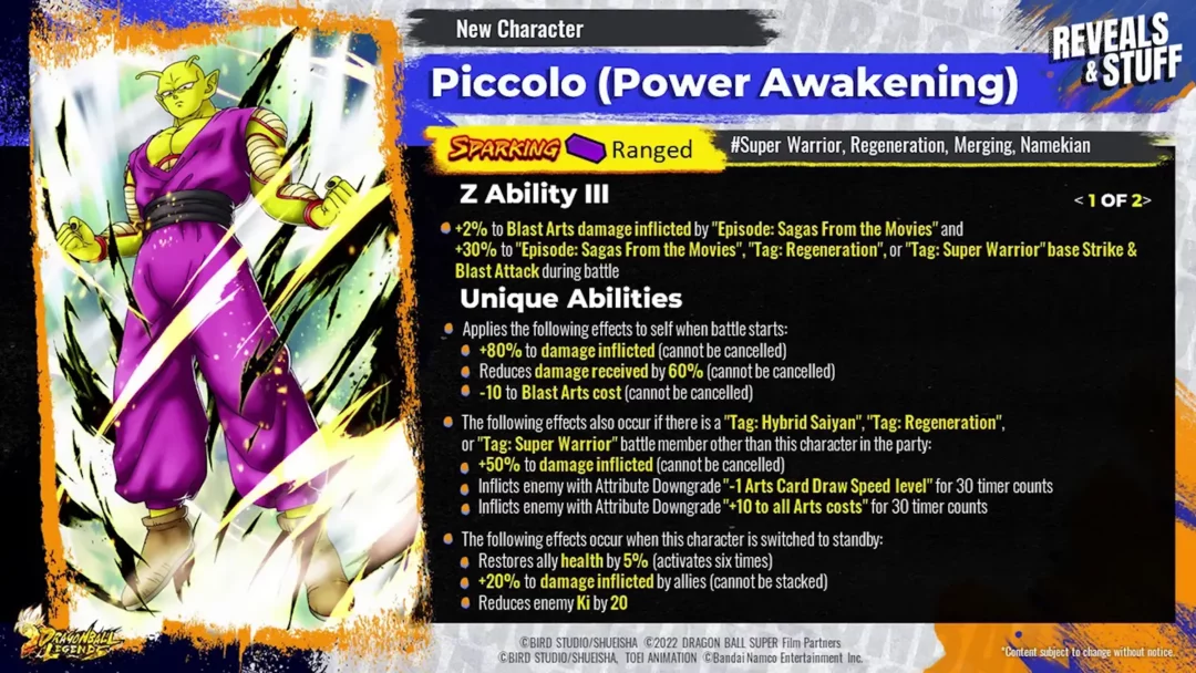 Dragon Ball Legends Piccolo Potentiel Eveille DBS Super Hero Stats 1