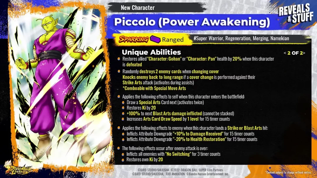 Dragon Ball Legends Piccolo Potentiel Eveille DBS Super Hero Stats 2