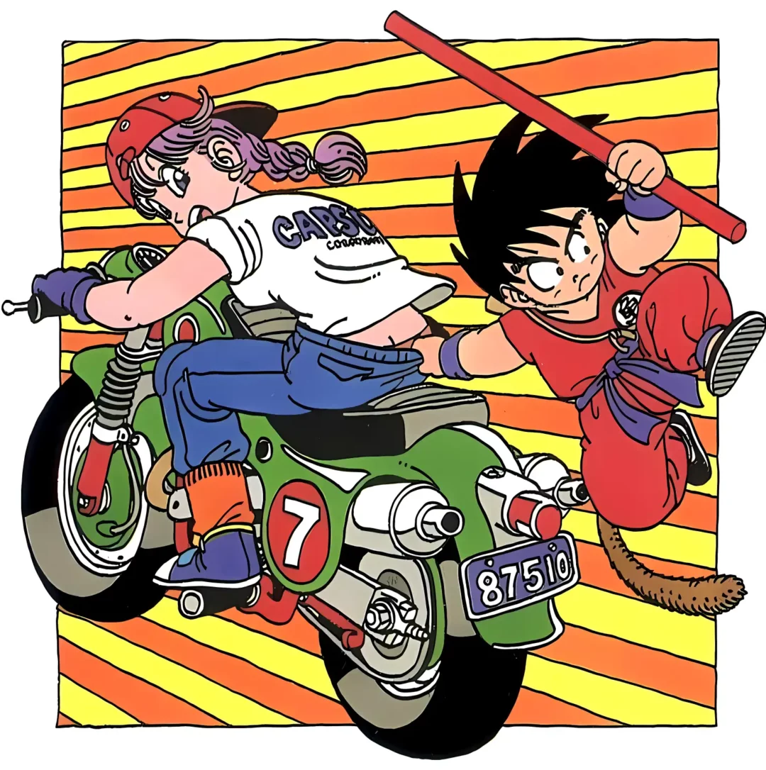 Goku et Bulma en moto