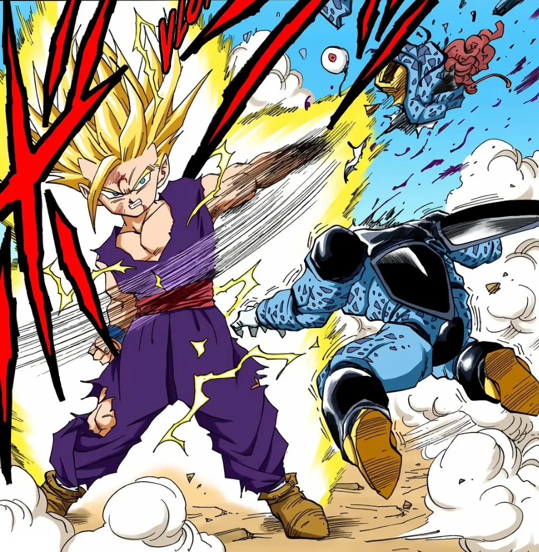 Gohan Super Saiyan 2 tue le premier Cell Junior dans le manga