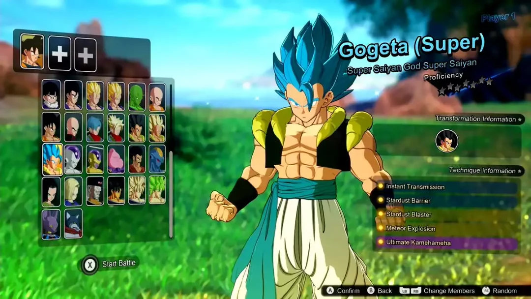 Dragon Ball Sparking Zero Ecran selection personnages