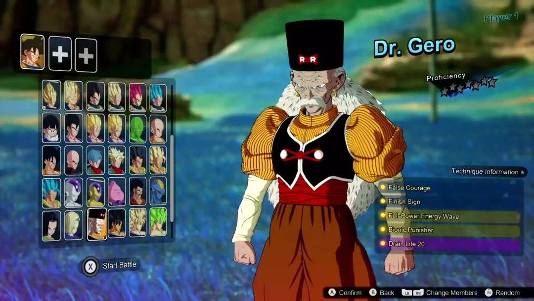 Ecran selection des personnages Dragon Ball Sparking Zero